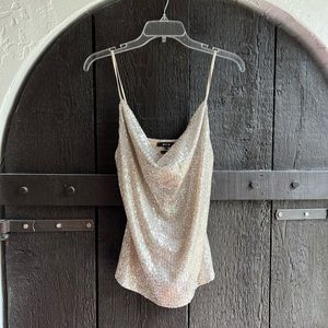 Champagne Sequin Cowl Neck Top